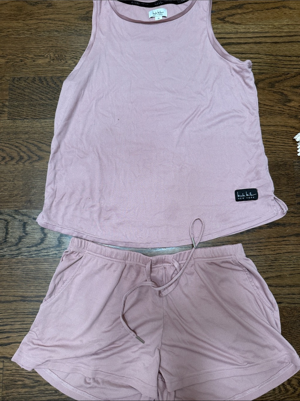 ❤️Nicole Miller, New York Rose Pink Ribbed Tank and Drawstring Short Sleep